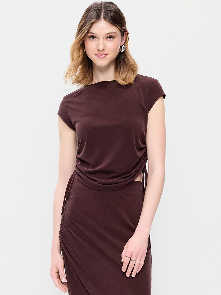 Image number 1 showing, Cap-Sleeve Shirred Side Top