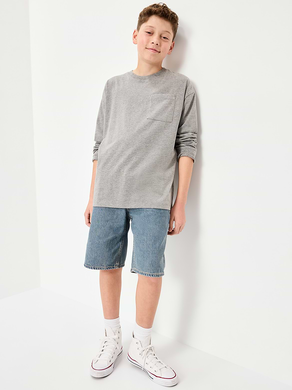 Below Knee Super Baggy Utility Jean Shorts for Boys