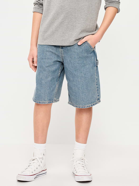 Below Knee Super Baggy Utility Jean Shorts for Boys