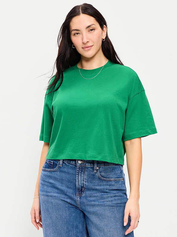 Vintage Crew-Neck Oversized Crop T-Shirt