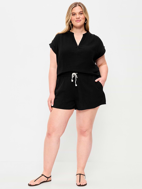 High-Waisted Crinkle Gauze Shorts