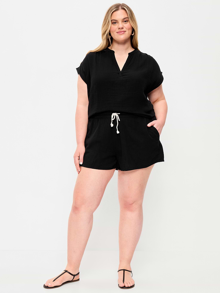 Image 7 of 9, High-Waisted Crinkle Gauze Shorts