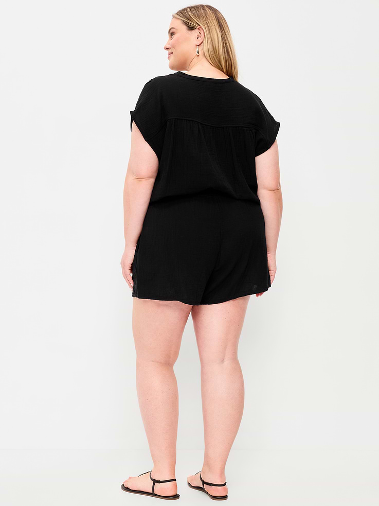 Image 8 of 9, High-Waisted Crinkle Gauze Shorts