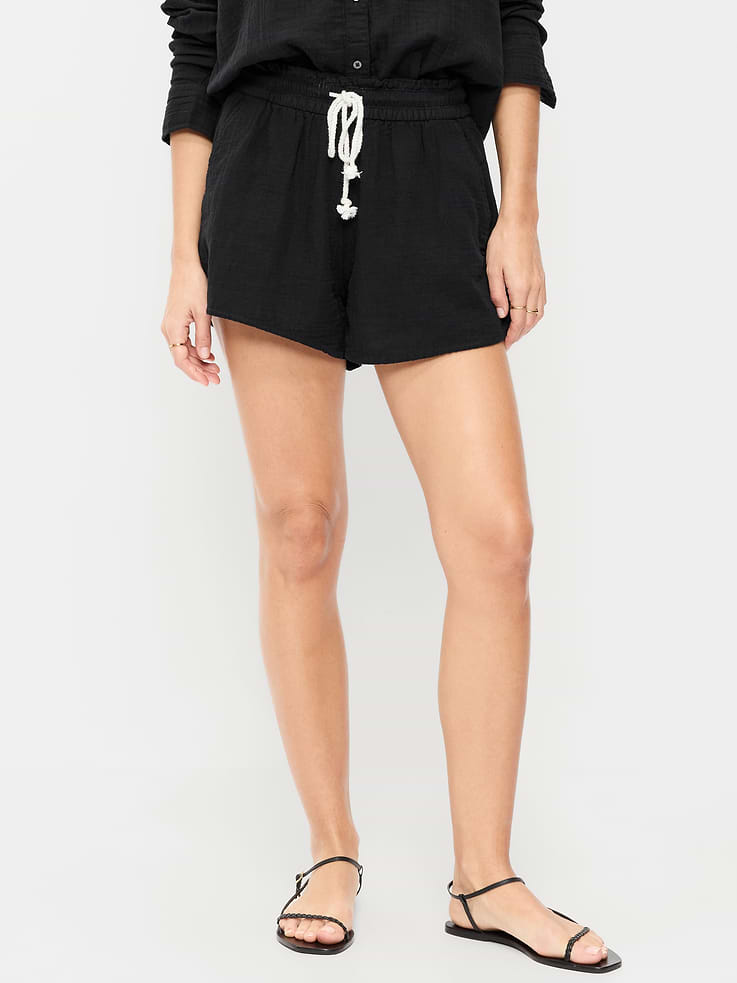 Image 2 of 9, High-Waisted Crinkle Gauze Shorts