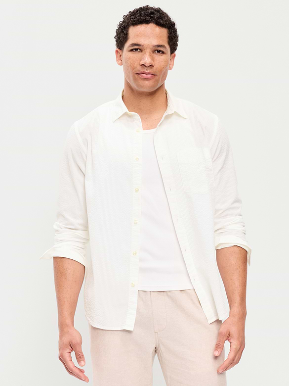 Long-Sleeve Seersucker Pocket Shirt
