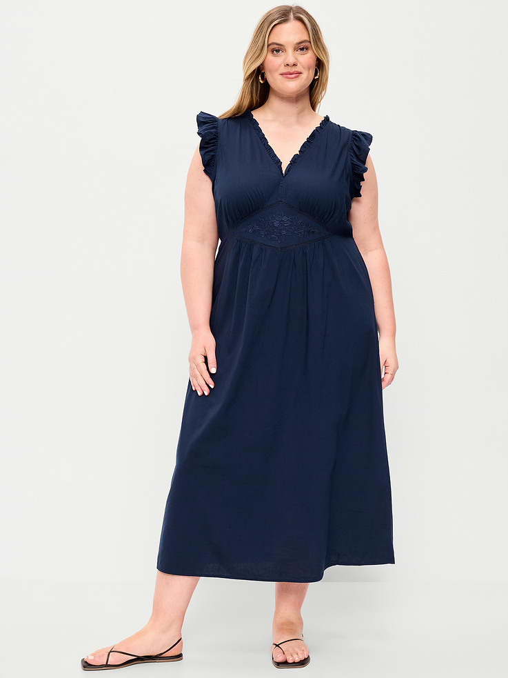 Image number 8 showing, Ruffle-Trim V-Neck Midi Dress