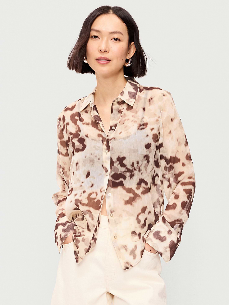 Image number 1 showing, Chiffon Sheer Button-Down Shirt