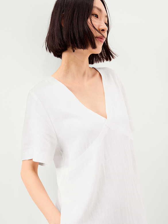 Short-Sleeve Linen-Blend Mini Shift Dress