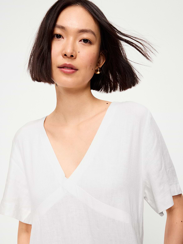 Short-Sleeve Linen-Blend Mini Shift Dress