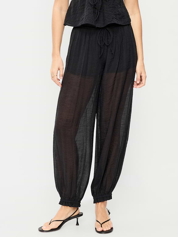High-Waisted Sheer Chiffon Harem Pants