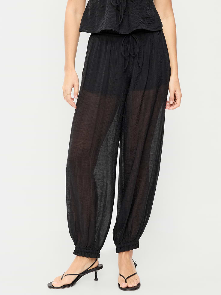 Image number 2 showing, High-Waisted Sheer Chiffon Harem Pants