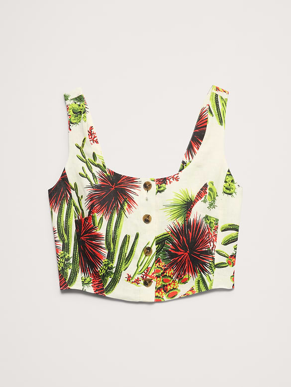 Linen Square-Neck Cropped Tank