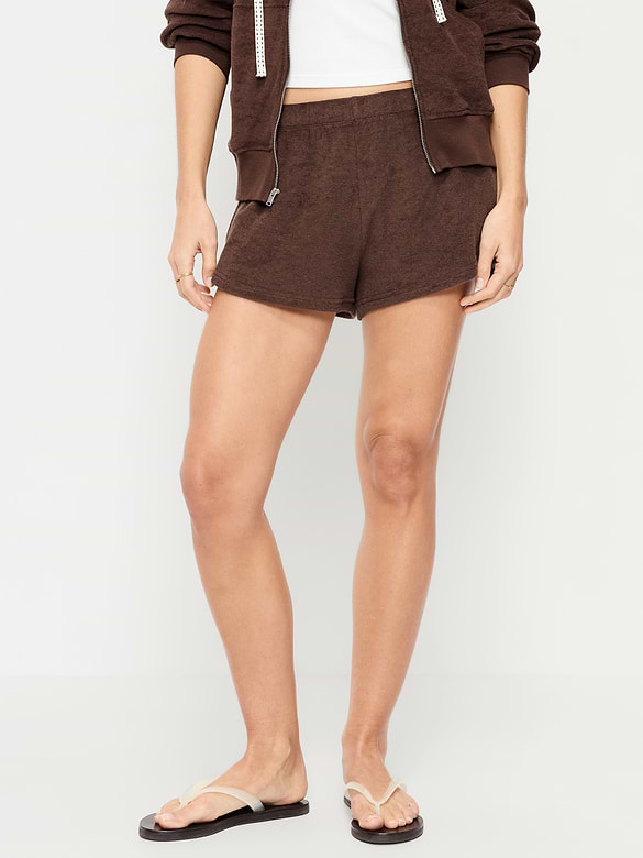 Short en jersey bouclette à taille mi-basse, entrejambe de 6,5 cm