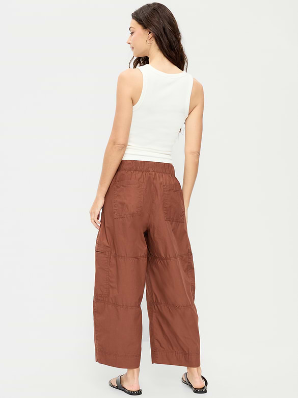 Mid-Rise Cropped Barrel-Leg Utility Pants