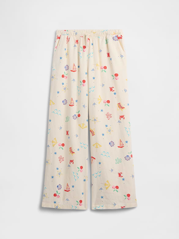 Kids Pull-On Wide-Leg Linen-Blend Pants