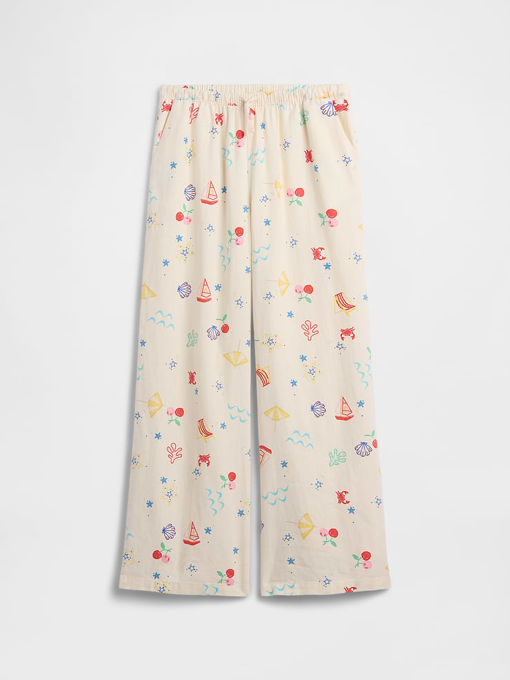 Image number 1 showing, Kids Pull-On Wide-Leg Linen-Blend Pants