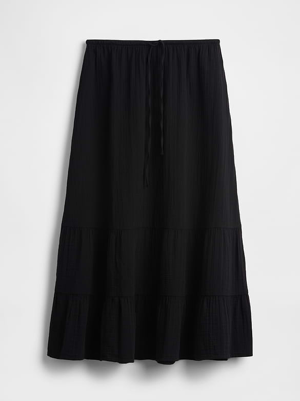 Cotton Gauze Tiered Easy Maxi Skirt