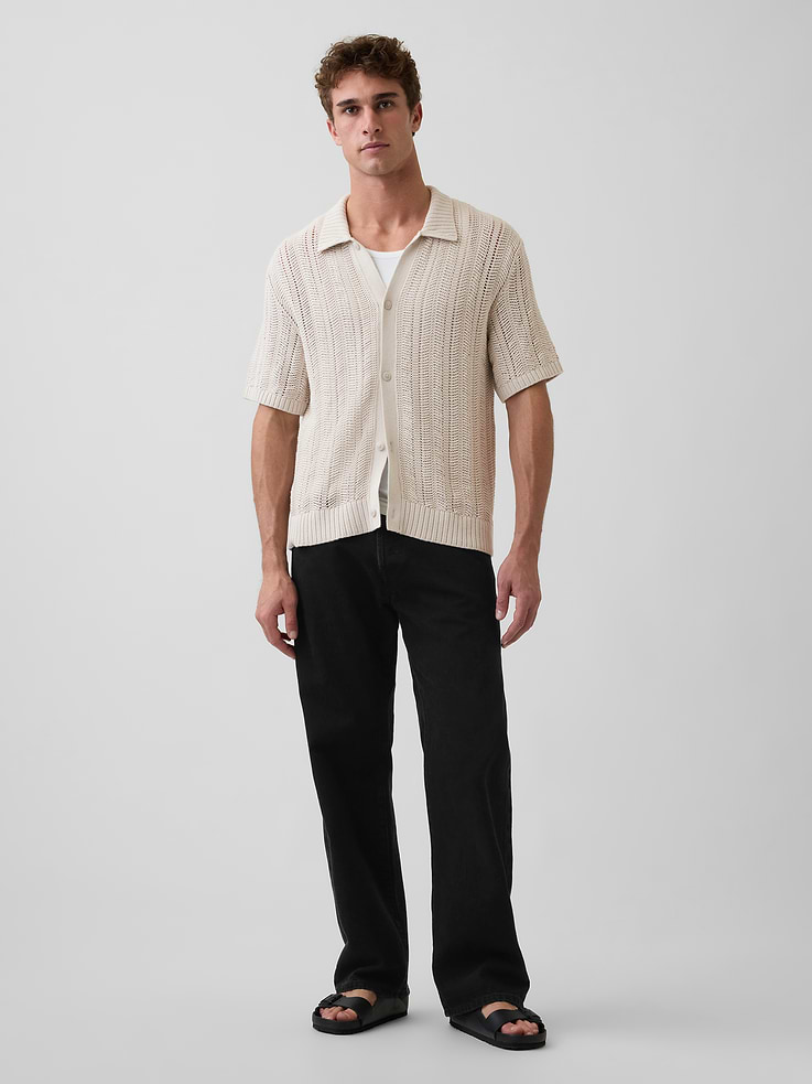 Image 2 of 5, Herringbone Crochet Sweater Shirt
