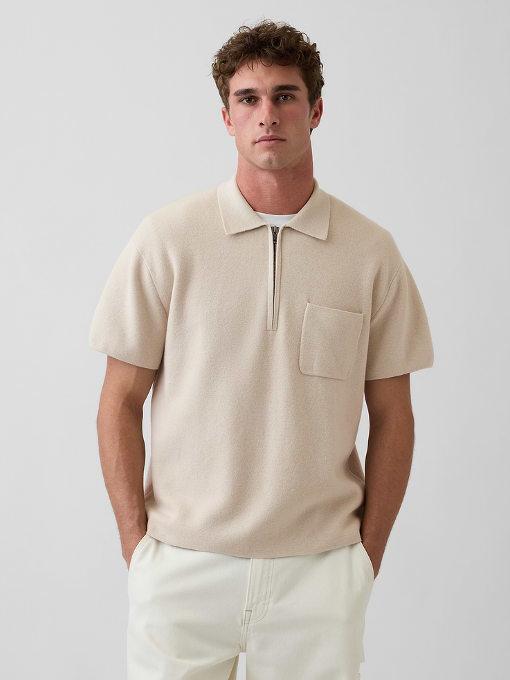 Image number 1 showing, Oversized Quarter-Zip Pocket Polo Sweater