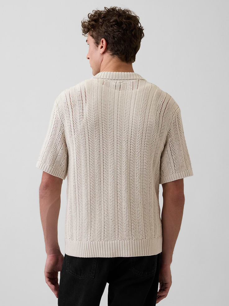 Image 3 of 5, Herringbone Crochet Sweater Shirt