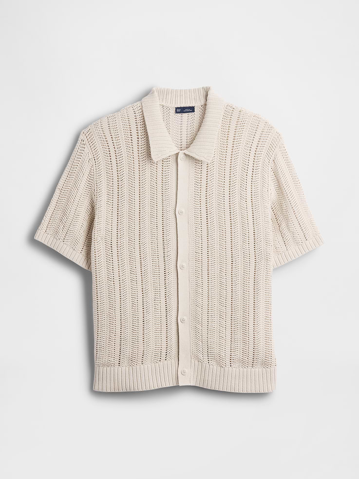 Image 5 of 5, Herringbone Crochet Sweater Shirt