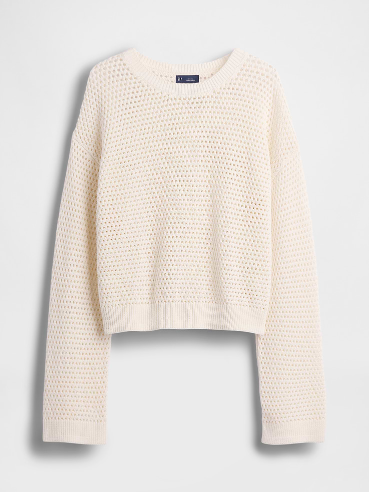 Image number 6 showing, 100% Cotton Crochet Relaxed Sweater