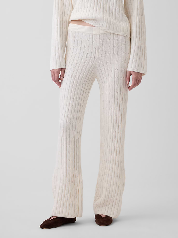 Image number 2 showing, CashSoft Relaxed Cable-Knit Sweater Pants