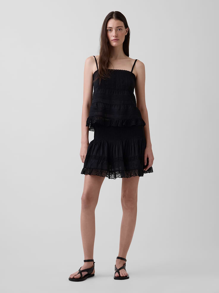 Image number 1 showing, Pintuck Lace-Trim Easy Mini Skort