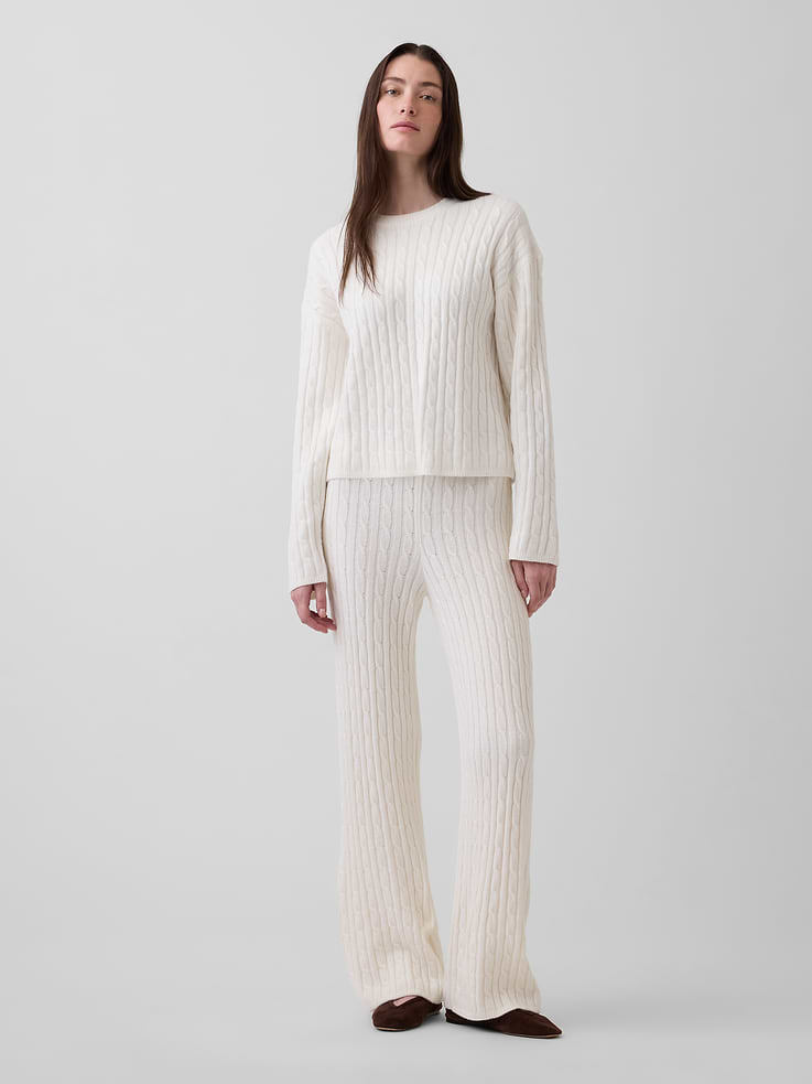 Image number 1 showing, CashSoft Relaxed Cable-Knit Sweater Pants