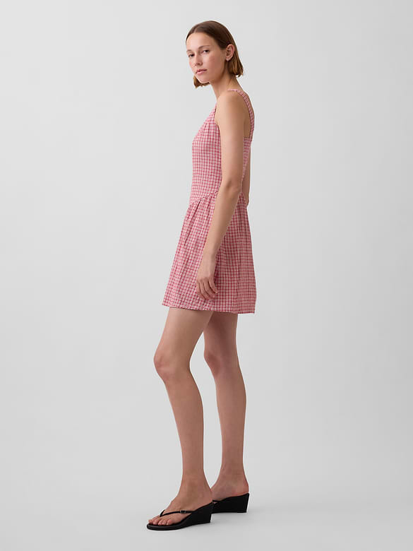 Linen-Blend Drop-Waist Mini Dress