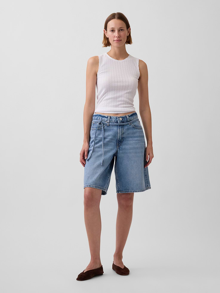 Image number 1 showing, 11" Mid Rise Micro Belt Longline Denim Shorts