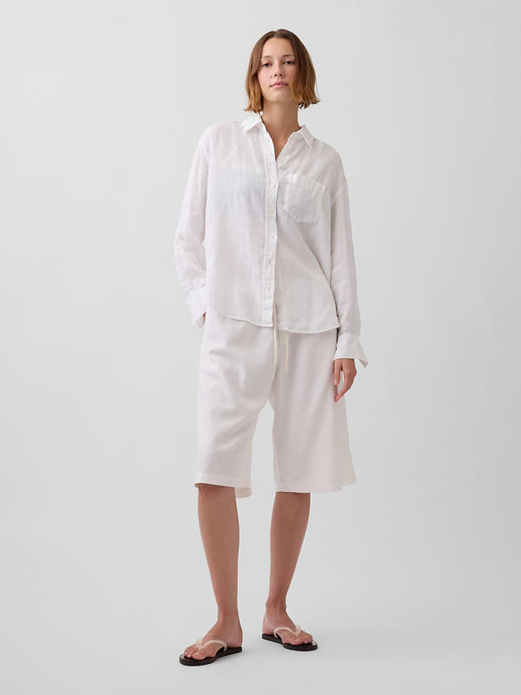Linen-Blend Relaxed Easy Culotte Pants