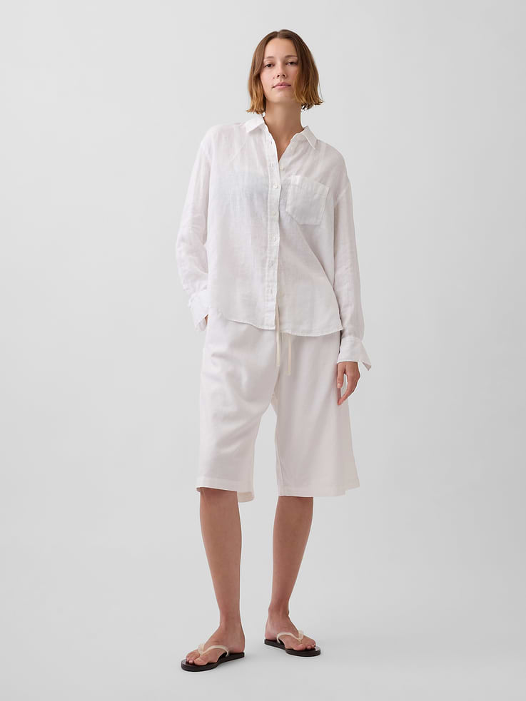 Image number 1 showing, Linen-Blend Relaxed Easy Culotte Pants