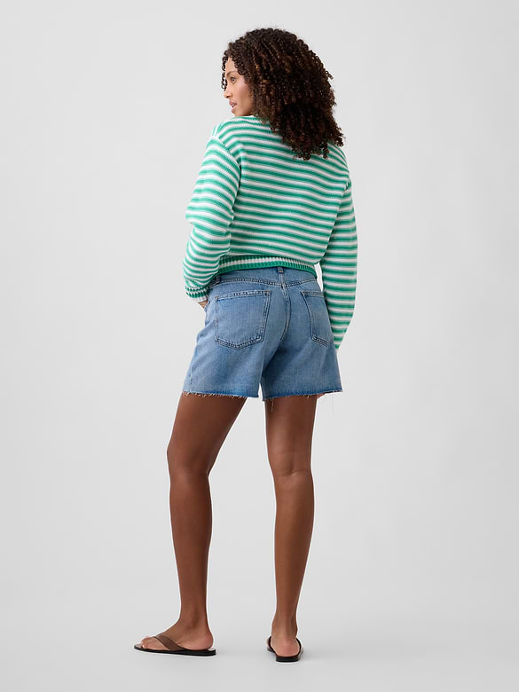 Destructed SuperSoft Denim Midi Shorts