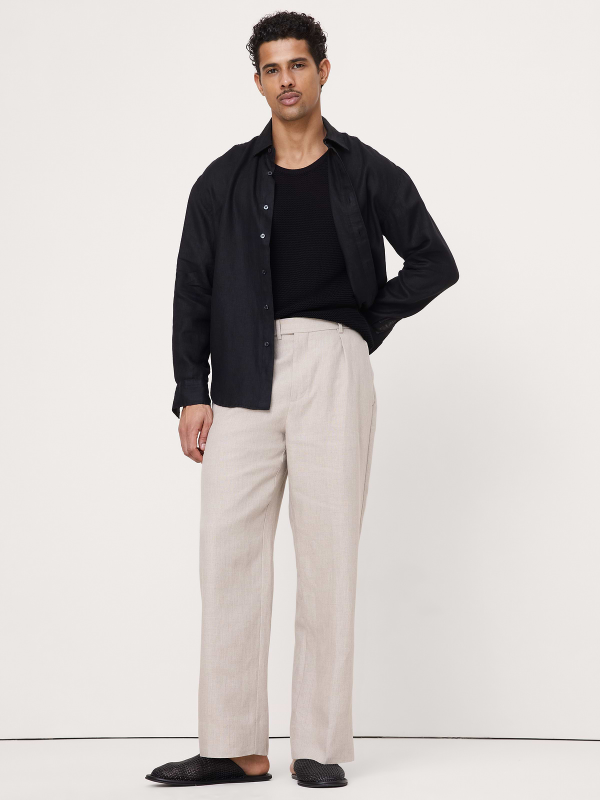 Loose Pleated Linen Dress Pant