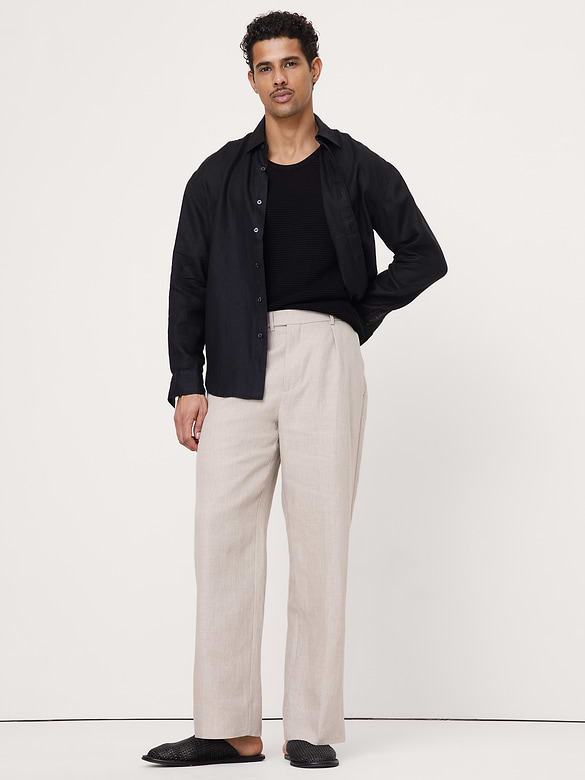 Pantalon habillé ample à plis en lin