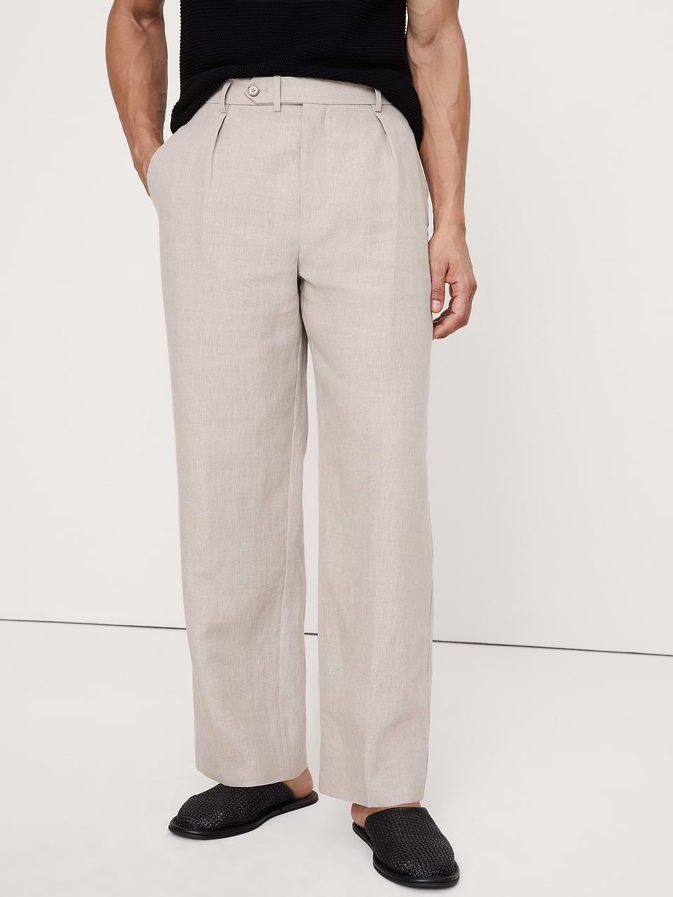 loose dress pants men Jim | Men's Wide Leg Button fly with ergonomic design for better comfort Loose Pleated Linen Dress Pant