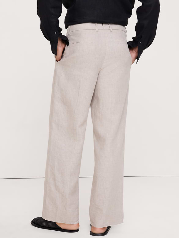 Pantalon habillé ample à plis en lin