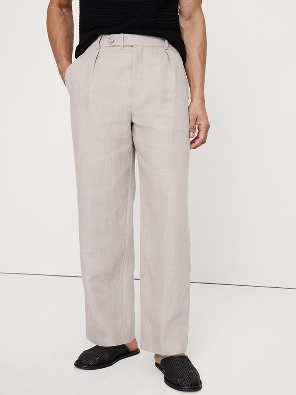 Pantalon habillé ample à plis en lin
