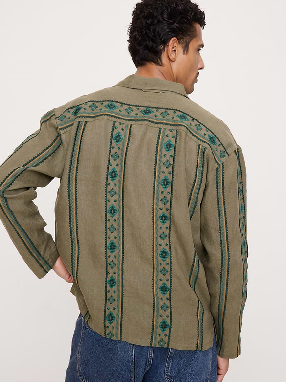 Relaxed-Fit Embroidered Linen Long-Sleeve Resort Shirt