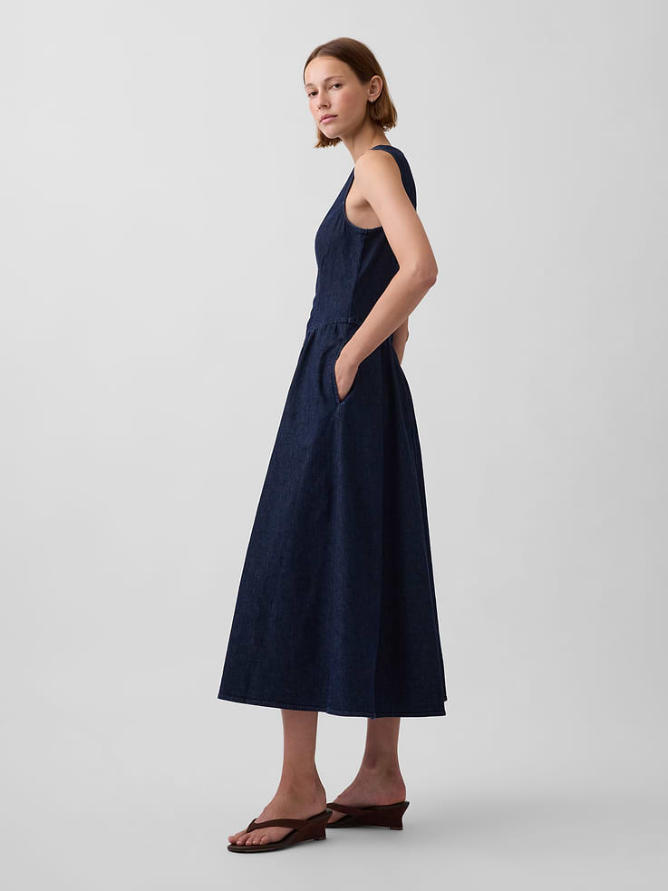 Image number 3 showing, Denim Drop-Waist Midi Dress
