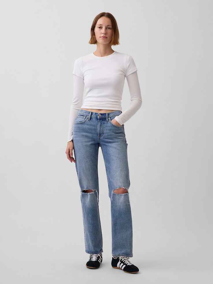 Image number 1 showing, Mid Rise Relaxed Straight Jeans