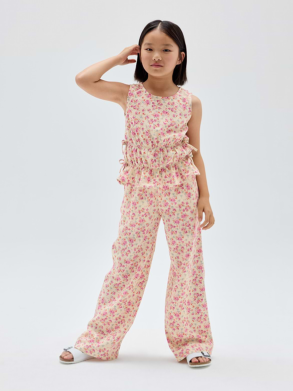 Kids Pull-On Wide-Leg Linen-Blend Pants