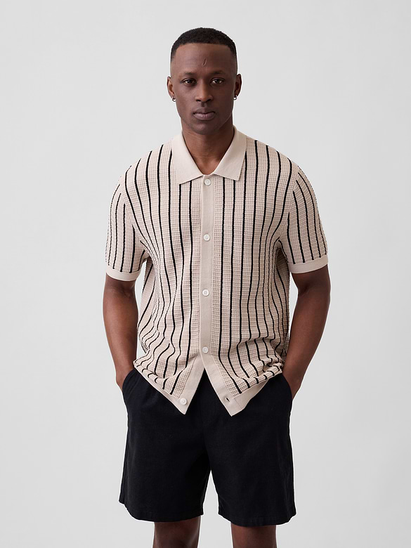 Button-Up Sweater Polo Shirt