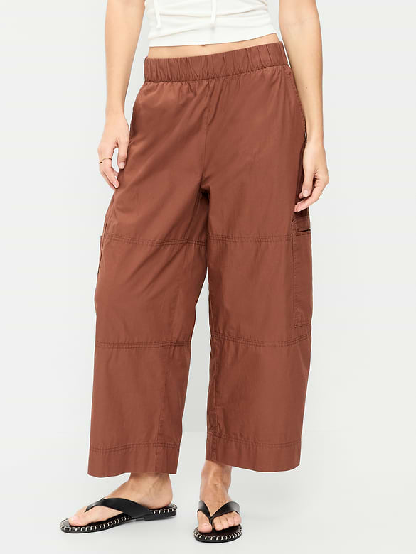 Mid-Rise Cropped Barrel-Leg Utility Pants
