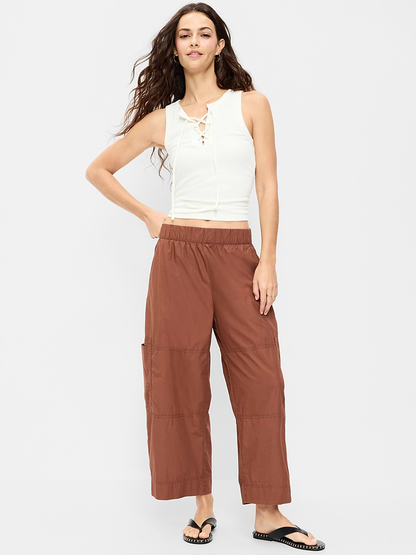 Mid-Rise Cropped Barrel-Leg Utility Pants
