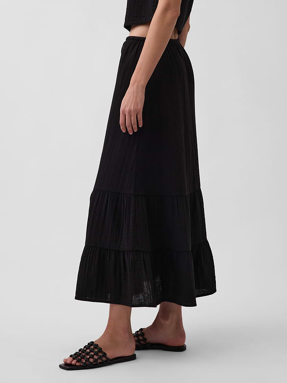 Cotton Gauze Tiered Easy Maxi Skirt