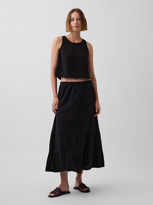 Cotton Gauze Tiered Easy Maxi Skirt