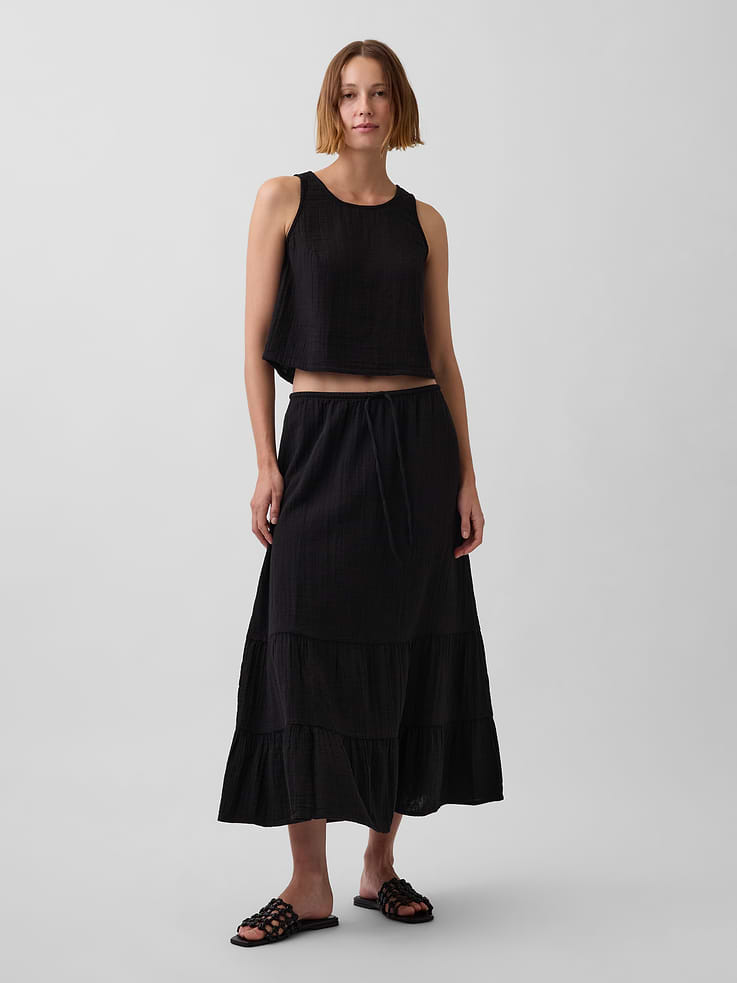 Image number 1 showing, Cotton Gauze Tiered Easy Maxi Skirt