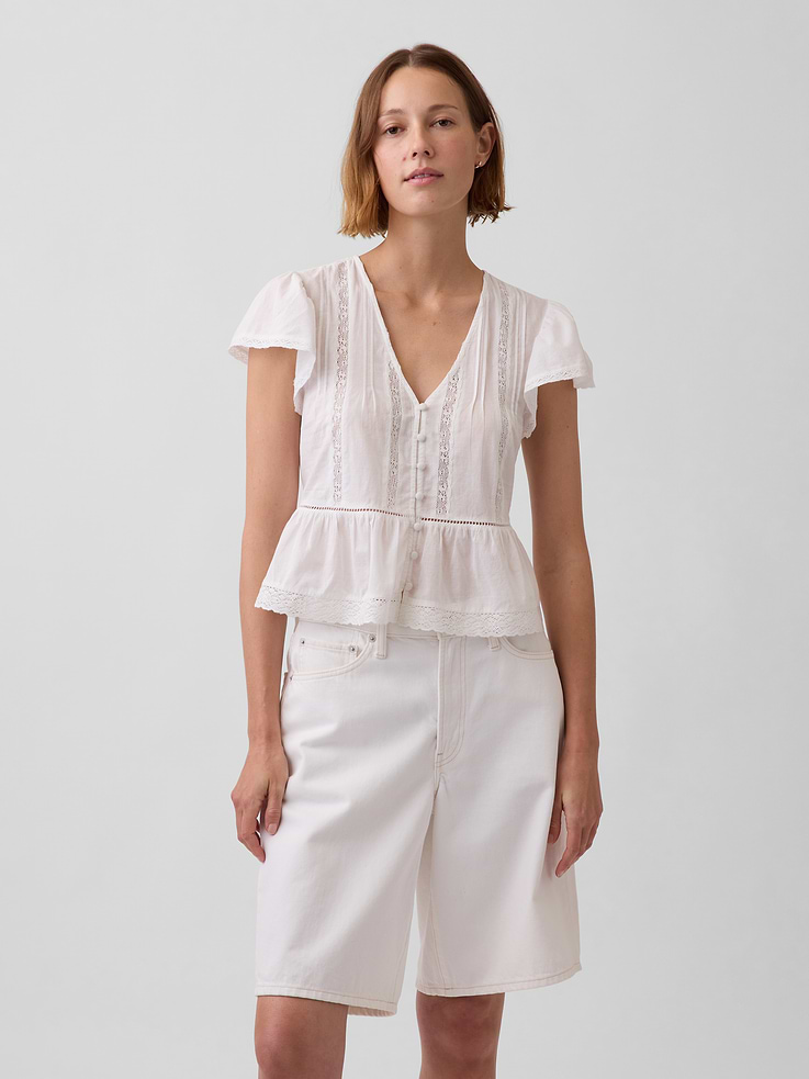 Image number 1 showing, Lace Voile Peplum Crop Top